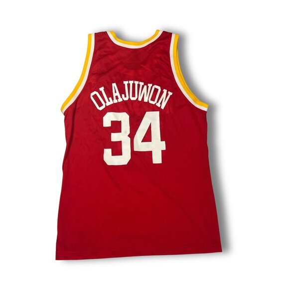 Vintage Hakeem Olajuwon Houston Rockets Champion Jersey Red/White/Yellow Size 44 - Picture 3 of 6